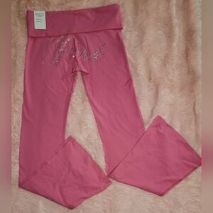 Victoria Secret Pink Foldover Limited Edition Carmine Rose Bling Legging